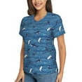 thumbnail image 2 of Wukai Sharks on White Blue Striped Classic V-Neck T-Shirt for Women: Comfortable, Stylish, and Versatile Wardrobe Essential-X-Large, 2 of 7