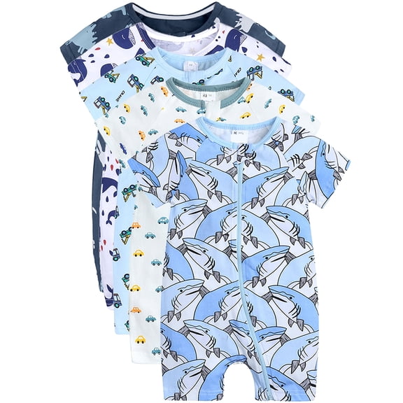ATAIKU Infant Baby Boys Short Sleeve Romper 3M-3T Newborn Cotton 2 Way Zipper Jumpsuit Toddler Summer Bodysuit - 1PCS Shark