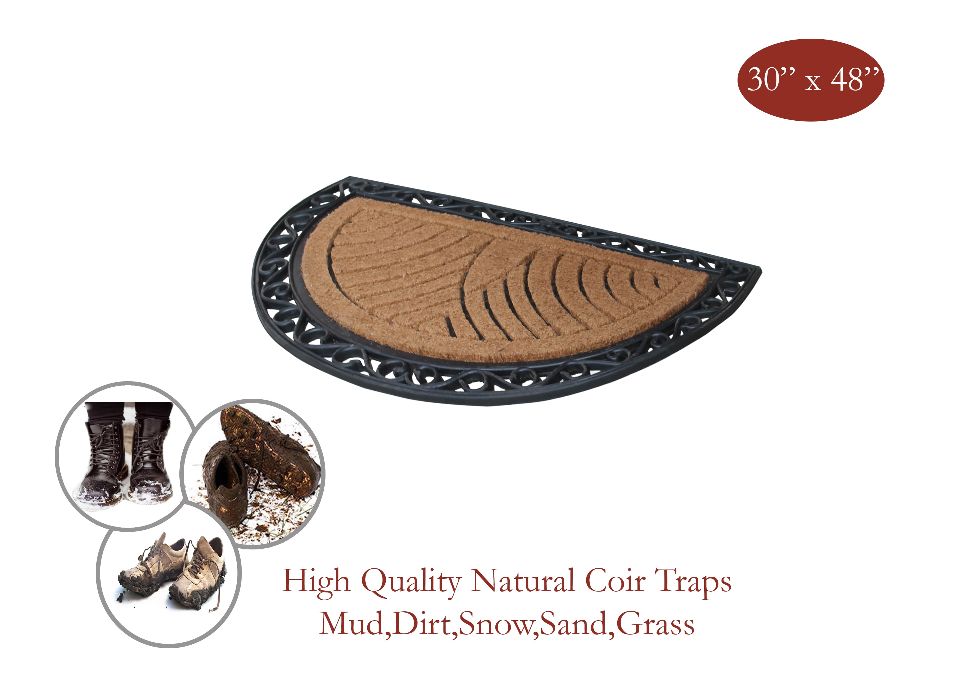 A1 Home Collections Half Round Double Doormat for Outdoor Entrance Front Door Mat 30"x48", Bronze-Border