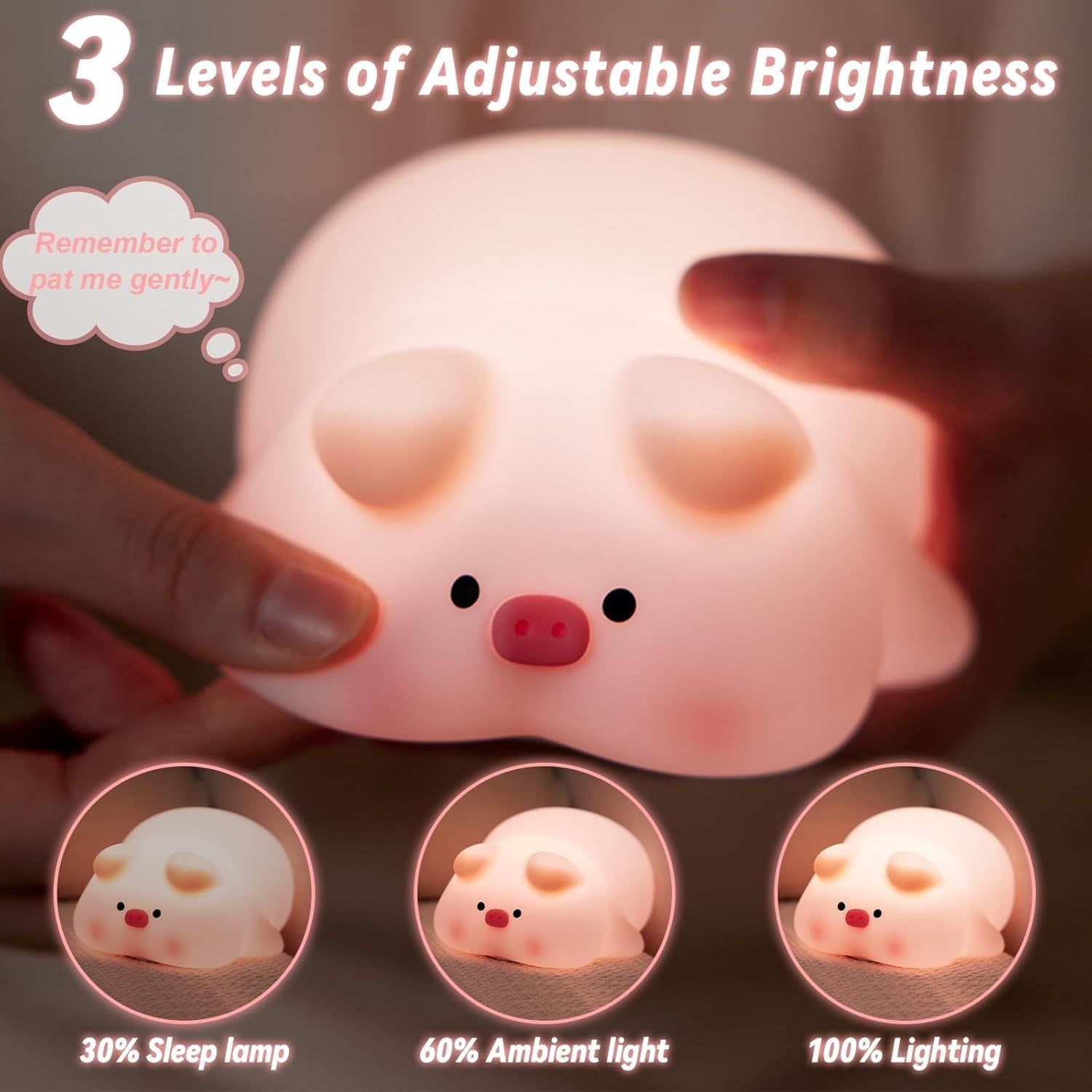 Night Light for Kids - 3-Level Dimmable Silicone Lamp, USB-C Rechargeable Nursery Light with Auto-Off Timer for Bedroom & Breastfeeding