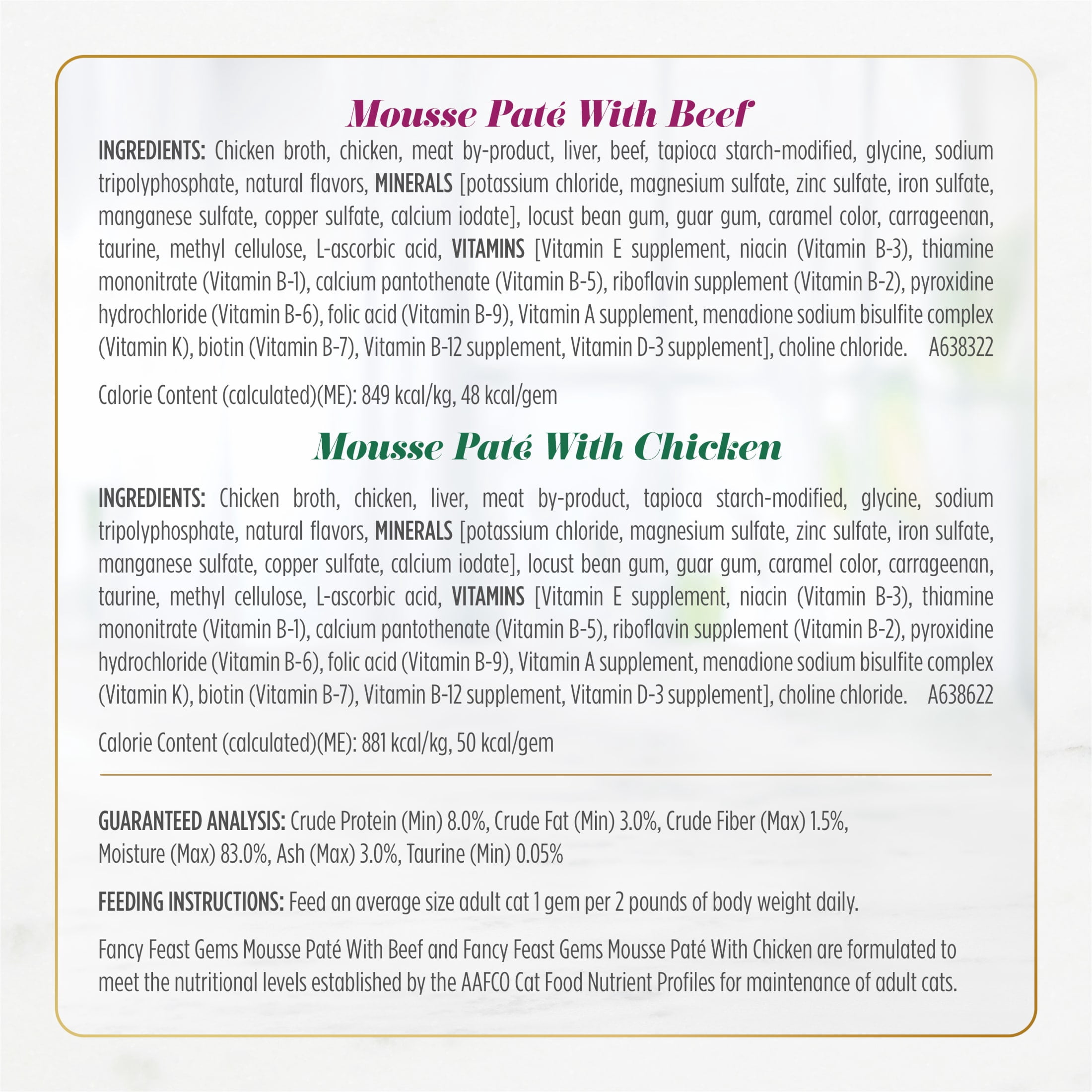 Purina Fancy Feast Gems Chicken, Beef, Tuna, & Salmon Flavor Mousse Pate Wet Cat Food Variety Pack, 2 oz Tubs (24 Pack)