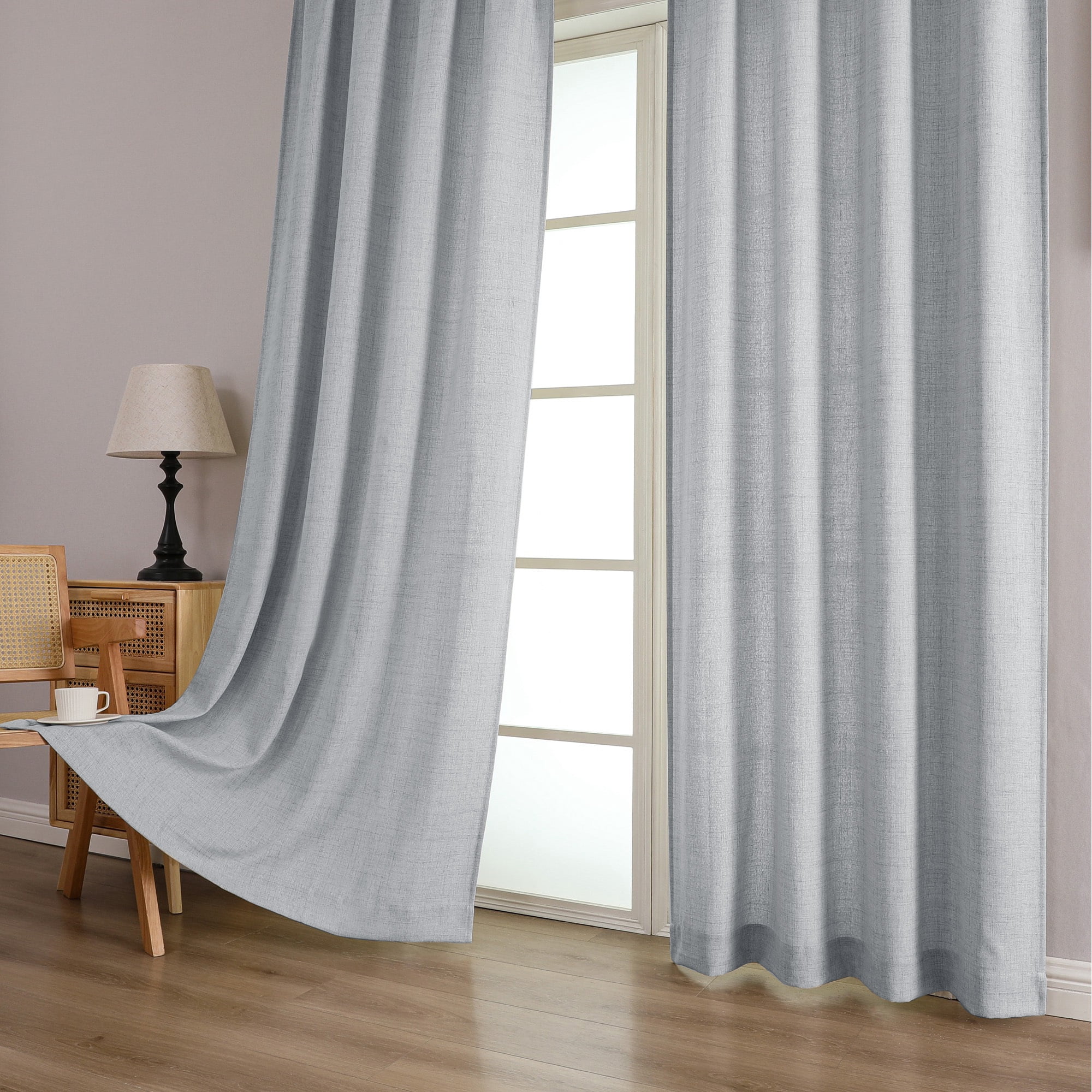 OVZME Judy Grey Curtains 84 Inch Length 2 Panels Set, Light Filtering Textured Farmhouse Window Curtain Drapes, Rod Pocket Style for Bedroom Living Room, Each 52Wx84L Inches, Grey