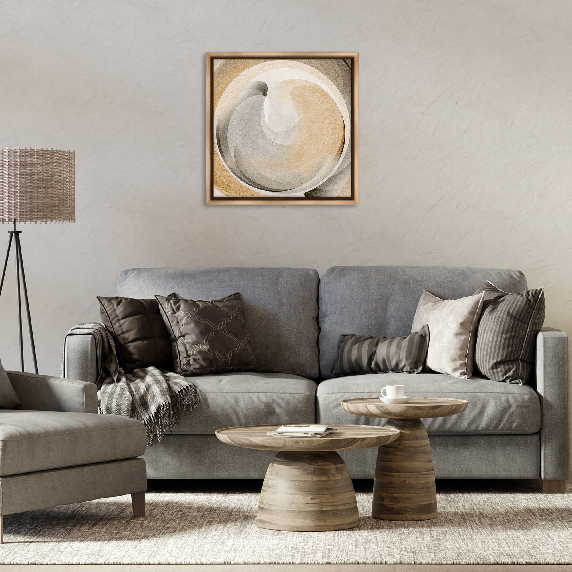 Stupell Industries Circular Soft Neutrals Abstract Painting Brown Floater Framed Canvas Art Print Wall Art, 25 x 25
