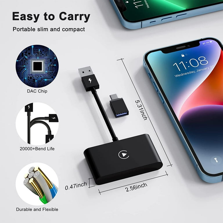 Carplay Wireless Adapter, CarPlay Dongle for Factory Wired CarPlay Cars,  2023 Upgrade Plug & Play Wired Convert Wireless CarPlay, Fast and Easy Use