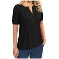 thumbnail image 1 of Fiudx Ofertas de La Semana Camisa Superior de Manga Corta con Botones Lisos para Mujer, 1 of 5
