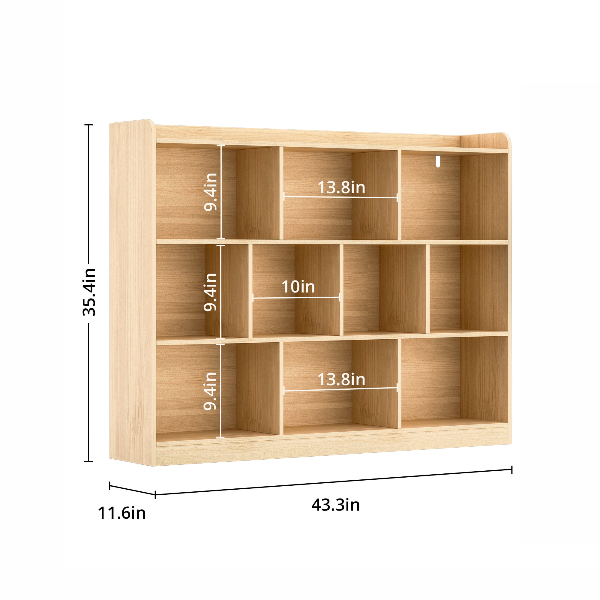 DIYART Oak Wood Bookcase with 3 Tier Open Shelves, 10-Cube Storage Shelf, 43.3" W x 35.4" H