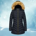 thumbnail image 3 of Breezora Women's Warm Winter Faux Down Hooded Mid Length Padded Coat Jacket for Cold Weather Outdoor Activities XXL Size Black, 3 of 10