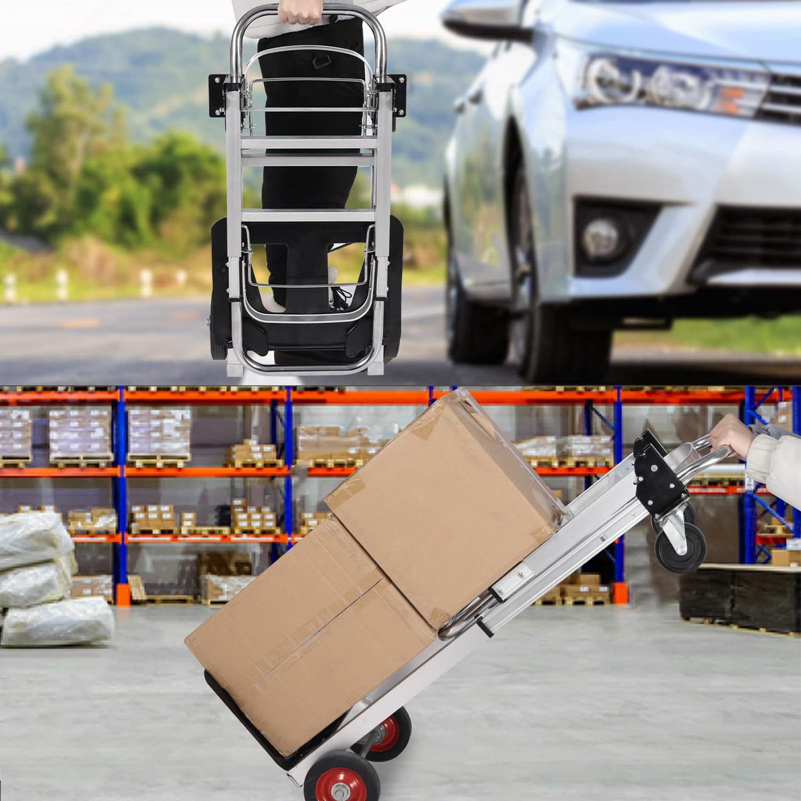 Huisuilinss Folding Hand Truck,Aluminum Convertible Hand Truck,Platform Truck Dolly Cart With 4 Wheel For Transport And Moving In Warehouse Supermarket Garden Grocery Office Home