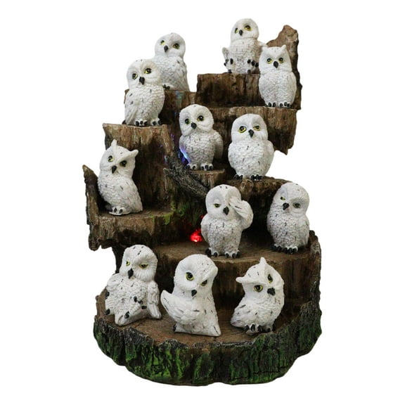 Forest Tree Steppes LED Display Stand With 12 Mini Snow White Owls Figurines Set