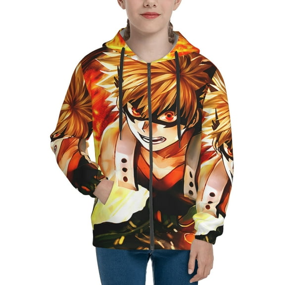 My Hero Academia Bakugo Katsuki Teens Boys Girls Zip Up Hoodie 3d Printed Hooded Sweatshirt Hoody Coat With Pocket Small