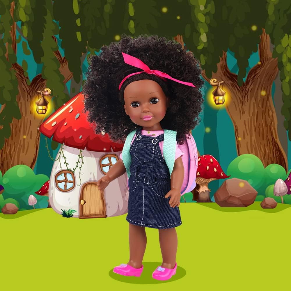 ZITA ELEMENT 14.5 Inch Black Doll Black Baby Girl Doll and Clothes Set African Washable Realistic Silicone Girl Dolls -Best Gift for Girls