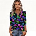 thumbnail image 4 of Halloween Shirts Women Funny 3/4 Sleeve T Shirts Horror Pumpkin Bat Printed Pullover Spooky Button V Neck Tops Holiday Three Quarter Length Blouses, M, 4 of 6
