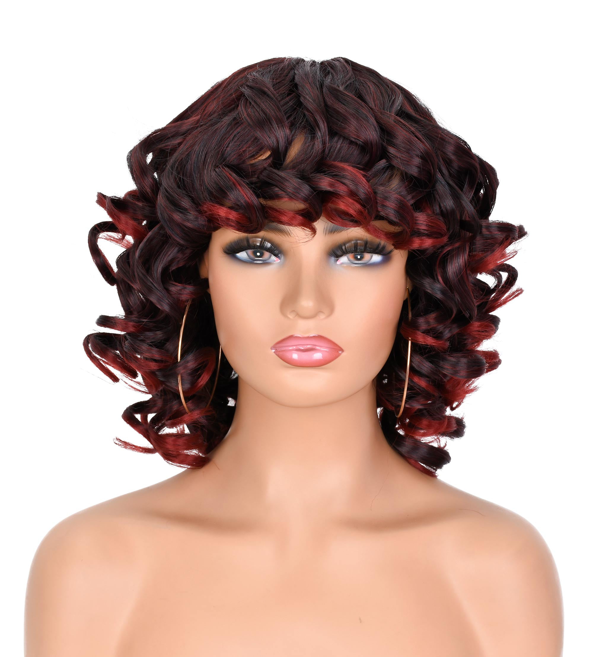 ANNISOUL Afro Curly Wigs for Women with Bangs Synthetic Short Kinky ...