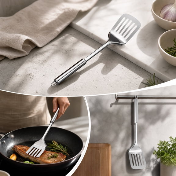 Stainless Steel Frying Spatula, Heat-Resistant Handle, Ergonomic , Rust-Resistant, Easy-to-Clean Kitchen Utensil for Cooking