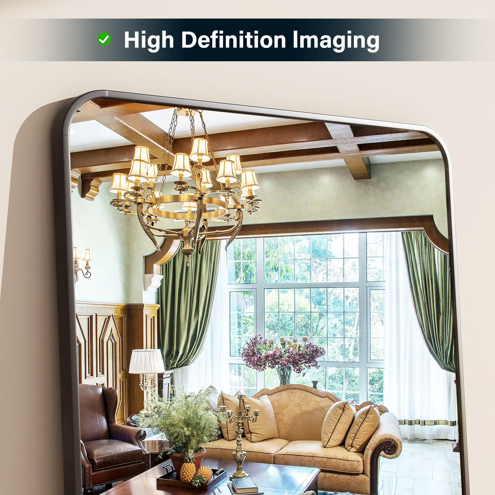 Mirstory 59"x 16.2" Full Length Mirror Standing Full Body Mirror with Rounded Corners, Black