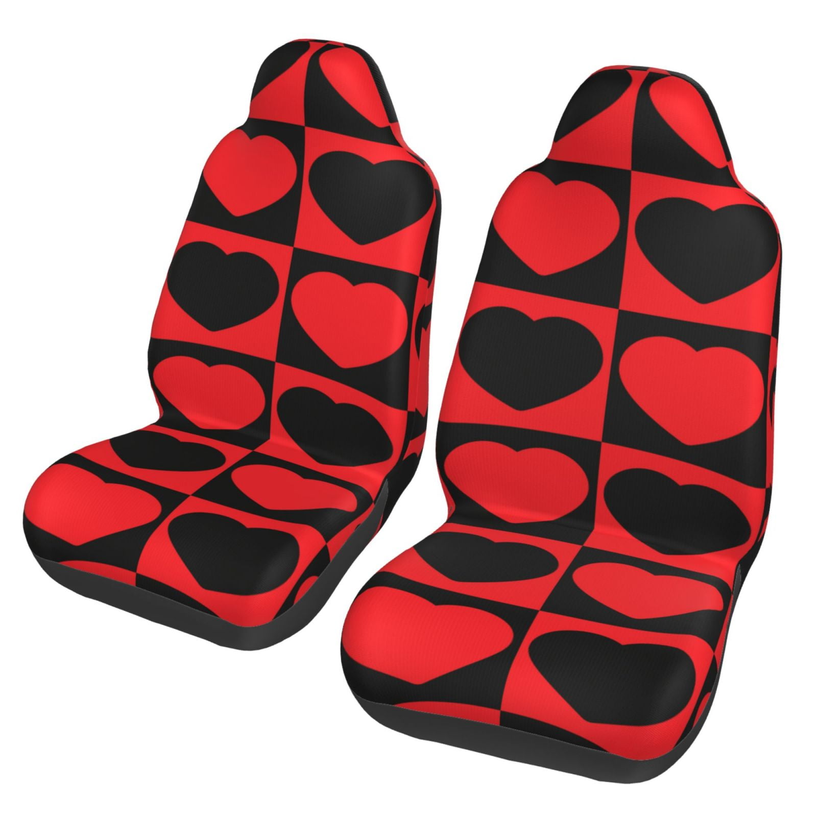 TEQUAN Front Seat Covers, Romantic Red Black Heart Love Pattern 2 Piece Car Seat Cover Fit Most