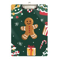 FORMRS Acrylic Clipboard with Low Profile Clip Standard A4 Letter Size, 12.5" x 9", Green Christmas Gingerbread