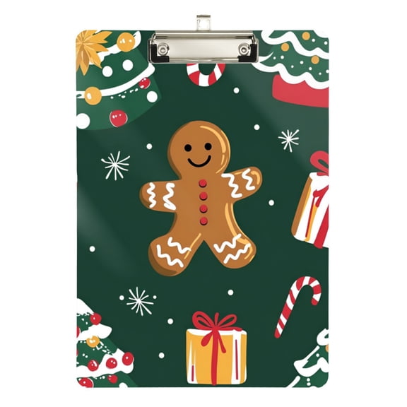 FORMRS Acrylic Clipboard with Low Profile Clip Standard A4 Letter Size, 12.5" x 9", Green Christmas Gingerbread