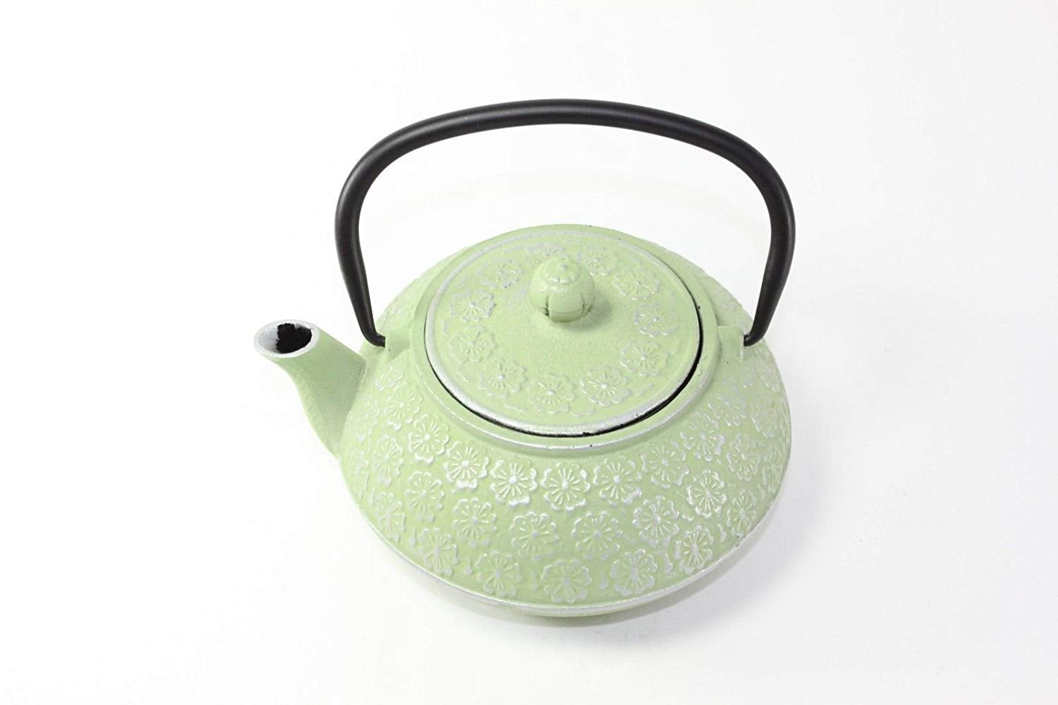 Japanese Antique 24 Fl Oz Green Primula Primrose Flower Cast Iron Teapot Tetsubin with Infuser Tea Set with Trivet EHD