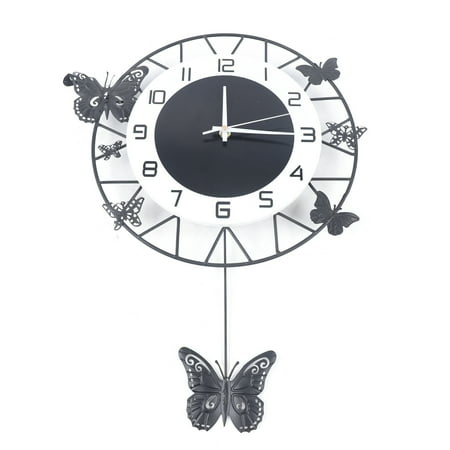 DUYIWAA 20inch Round Butterfly Wall Clock Wall-mounted Clock Iron Craft Modern Metal Quartz Clock For Living Room Office Decoration