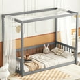 thumbnail image 4 of Twin Size Canopy Frame Floor Bed with Fence, Guardrails,Grey, 4 of 10
