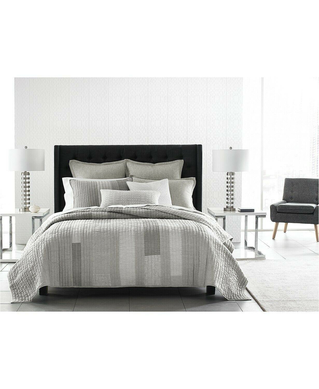 Hotel Collection Broken Stripe Cotton Linen Modern Quilt FULL / QUEEN