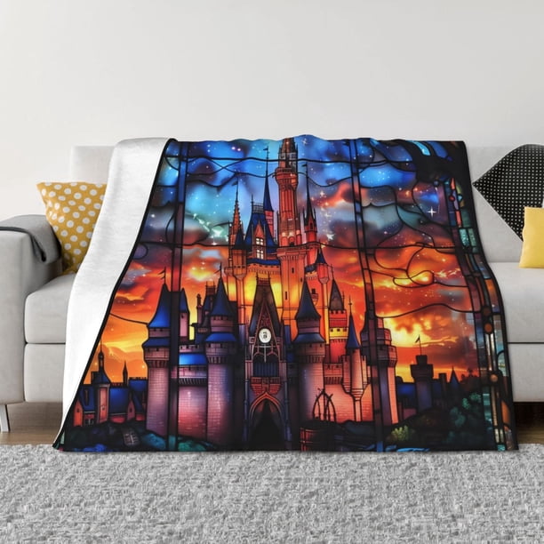 Fotbe Magical Stained Glass Castle Manta de Franela con Estampado, Manta Ultrasuave para Cama, Sofá, Auto, Hipoalergénica y Antibolitas-60"x50"
