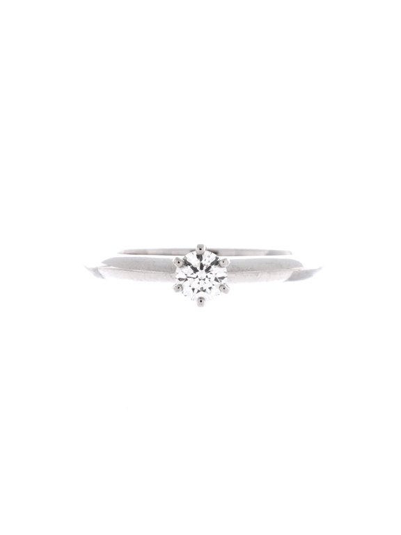 Pre-Owned Tiffany Setting Solitaire Ring Platinum with RBC Diamond H/3EX/VS1 0.22CT By Rebag