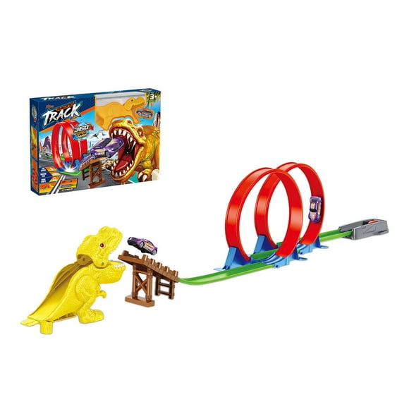 Pista de Juguete de Carreras con Dinosaurio y Doble Loop de Velocidad + 1 Vehiculo de Juguete