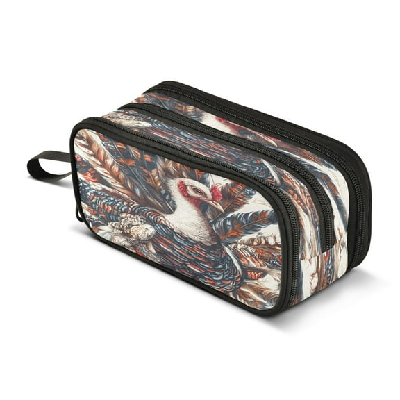 ALAZA Artistic Turkey Pencil Case Bag 3 Compartment Pen Pouch Large Storage Holder Box Organizer