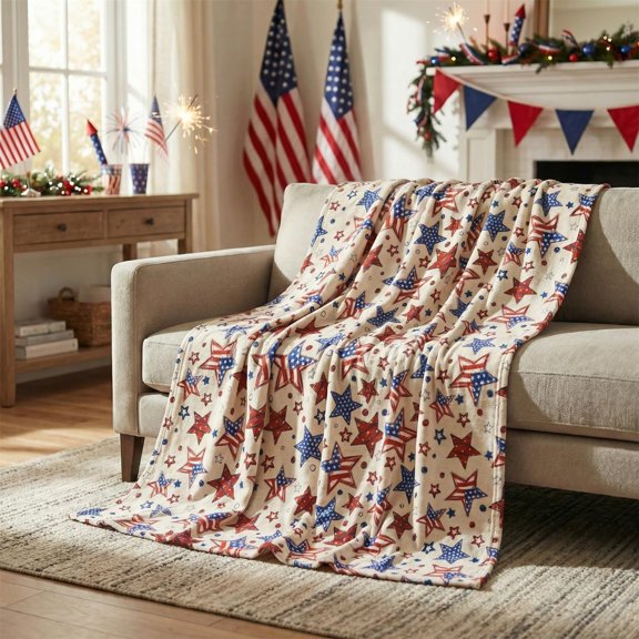 Xchearser 4th of July Flannel Blanket Throw, Star Strips Pattern Independence Day Memorial Day Soft Fuzzy Plush Cozy Fleece Blankets for Couch Sofa Bed Decor, Ideal Gifts for Kids Adults 50x60