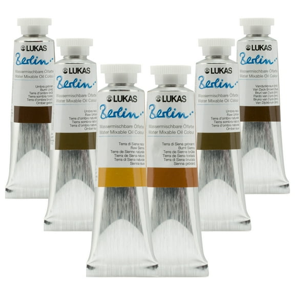 Lukas Water Mixable Oil Paint - Eco-Friendly, 37ml Browns Set of 6, Solvent-Free Artist Oil Paint with Lightfast Pigments and Beeswax for Smooth Consistency, Water Soluble, Quick-Drying