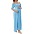 thumbnail image 7 of Biekopu Women Maternity Summer Dress Casual Solid Color/Floral Off-Shoulder Long Dress for Pregnancy Clothes Photoshoot, 7 of 7