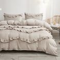 thumbnail image 2 of Move Over Ruffled Duvet Cover Set King Taupe Bedding Sets Three Layered Ruffle Pattern Soft Washed Microfiber No Filling, 2 of 10
