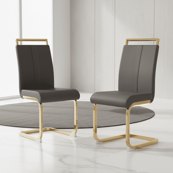 CasaGlajore Luxury Faux Leather Dining Chair, Set of 2 Gold Chromed C Shaped Chairs, Cantilever Dining Chairs with Stainless Steel