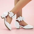 thumbnail image 4 of IUJSOY Girls Dress Shoes Closed Toe Chunky Heels Flower Ankle Strap Wedding Party Princess Shoes, 4 of 9