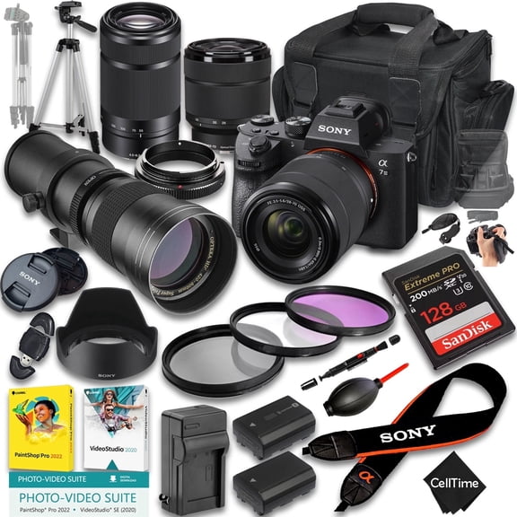 Sony a7 III Mirrorless Camera w/ 28-70mm, 55-210mm & 420-800mm Lenses   128GB   Extra Battery   Case (27-Pc Bundle)International Version (No Manufacturer Warranty)