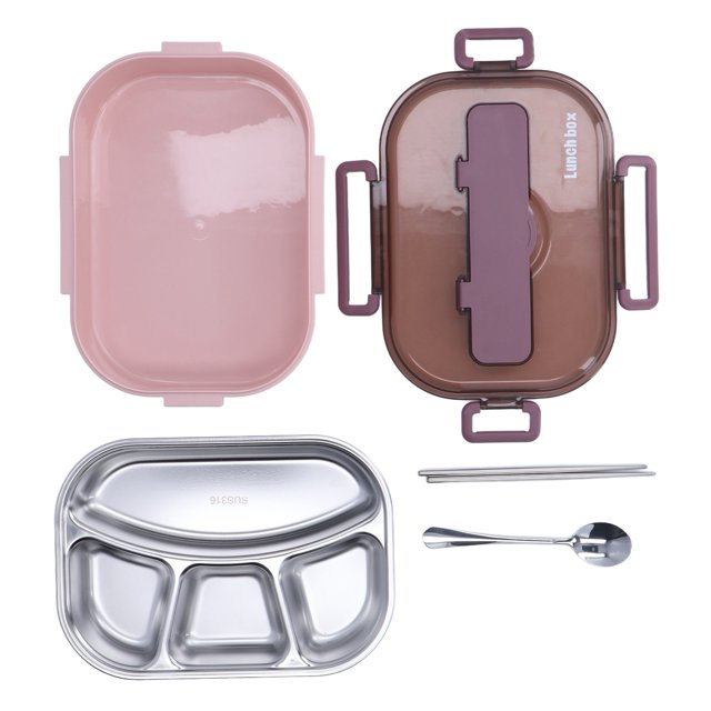 Stainless Steel Lunch Box, Keep Warm Multifunctional Grid Lunch Box Ecology For School For Office Blue And Yellow Four Grids,Pink And Purple Four Grid,Black Card Four Grid
