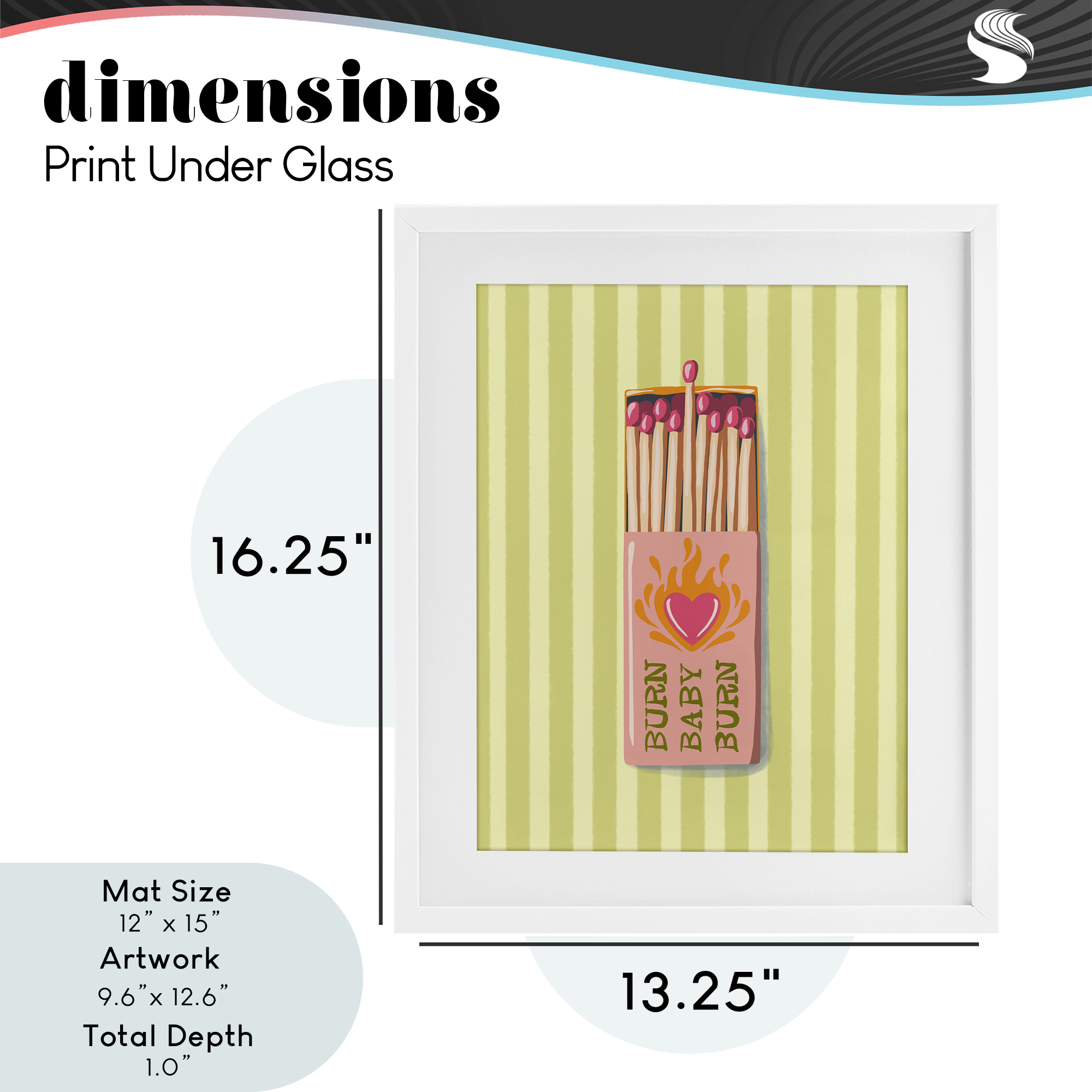 Burn Baby Matches White Framed Print Under Glass, design by Elyse Anastacia