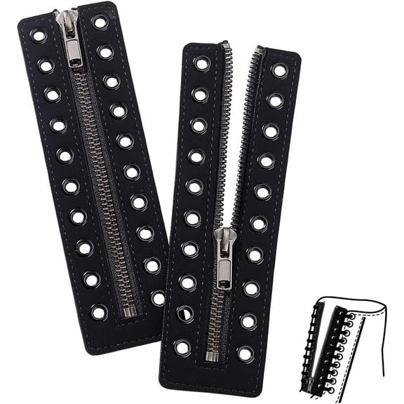 Leather Lace-in Boot Zipper Inserts Smooth 10 Metal Eyelets Zipper Boot Laces Black No Tie Shoe Laces for Adults Tieless Shoe Sneakers Laces Repair DIY