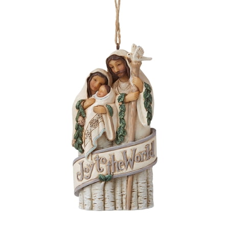 Ornament-Jim Shore/Heartwood Creek-White Woodland Holy Family (4.5")