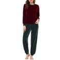 thumbnail image 2 of INSPIRE CHIC Women's Velvet Pajamas Set Long Sleeve Top and Pants Soft Warm Sleepwear XS Red, 2 of 5