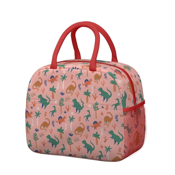 Womens Pink Colorful Dinosaurs Pattern Lunch Box for Work,Insulated Lunch Bag for Women,Loncheras Para Mujer,Leakproof Adult Lunch Bag for Work,Beach,Travel,Picnic,Camping