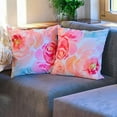 thumbnail image 4 of 2 Pack Pink Rose Velvet Throw Pillow Covers 18x18, Summer Floral Farmhouse Decorative Square Pillow Covers for Cushion Sofa Home Patio, 4 of 6