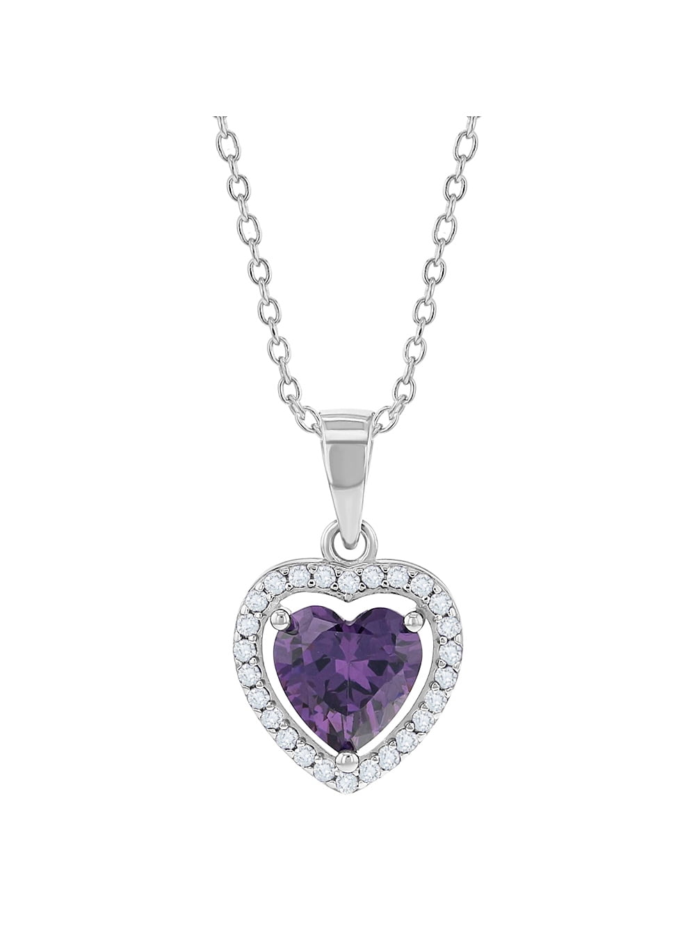 925 Sterling Silver CZ Small Open Heart Pendant Necklace for Girls 16" 