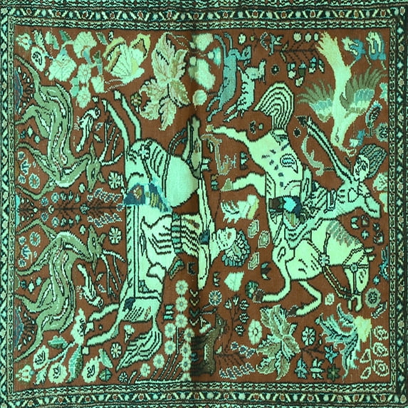 Ahgly Company Machine Washable Indoor Square Animal Turquoise Blue Traditional Area Rugs, 8' Square