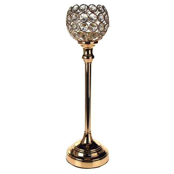 Crystal Globe Candle Holder Metal Centerpiece, Gold, 15Inch Walmart