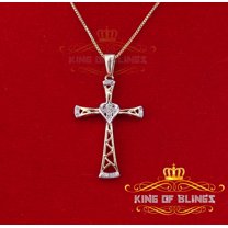 King Of Bling's Real 0.05ct Diamond 925 Sterling Silver CROSS Charm Necklace Yellow Pendant