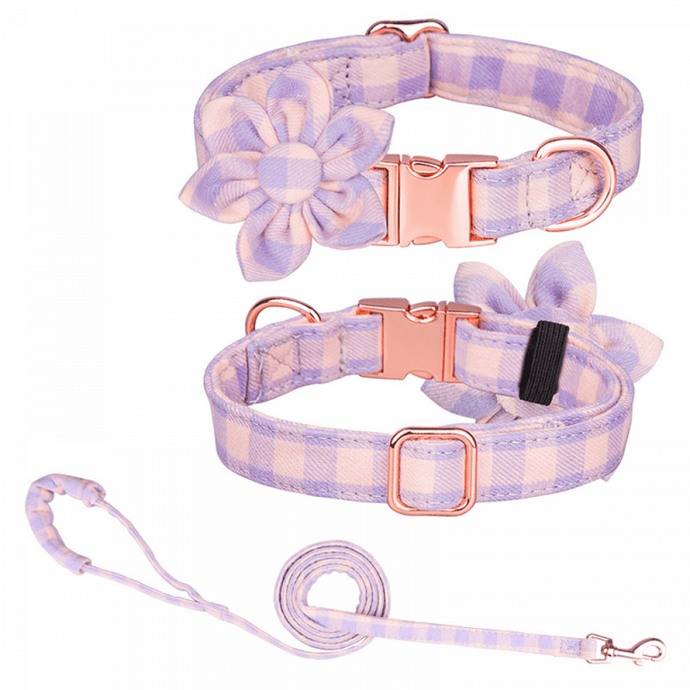 SAYTAY Girls Dog Collars and Leashes, Dog Collars with Detachable Flowers  for Small to Medium Dogs 
