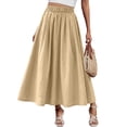 thumbnail image 4 of Lnmiateer Elastic High Waist A Line Midi Skirt for Women Flowy Pleated Swing Design with Side Pockets Boho Casual Summer Beach Vacation Daily Outfit, 4 of 5